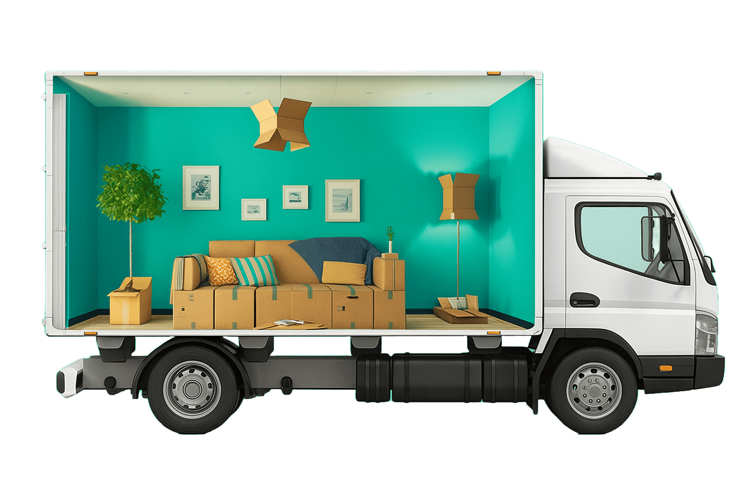 Moving truck loaded with furniture