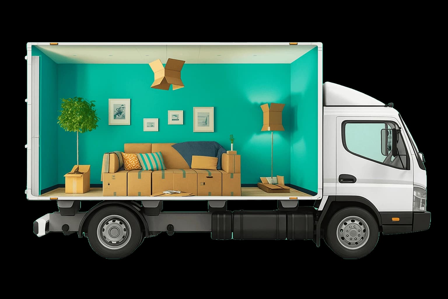 Moving truck loaded with furniture